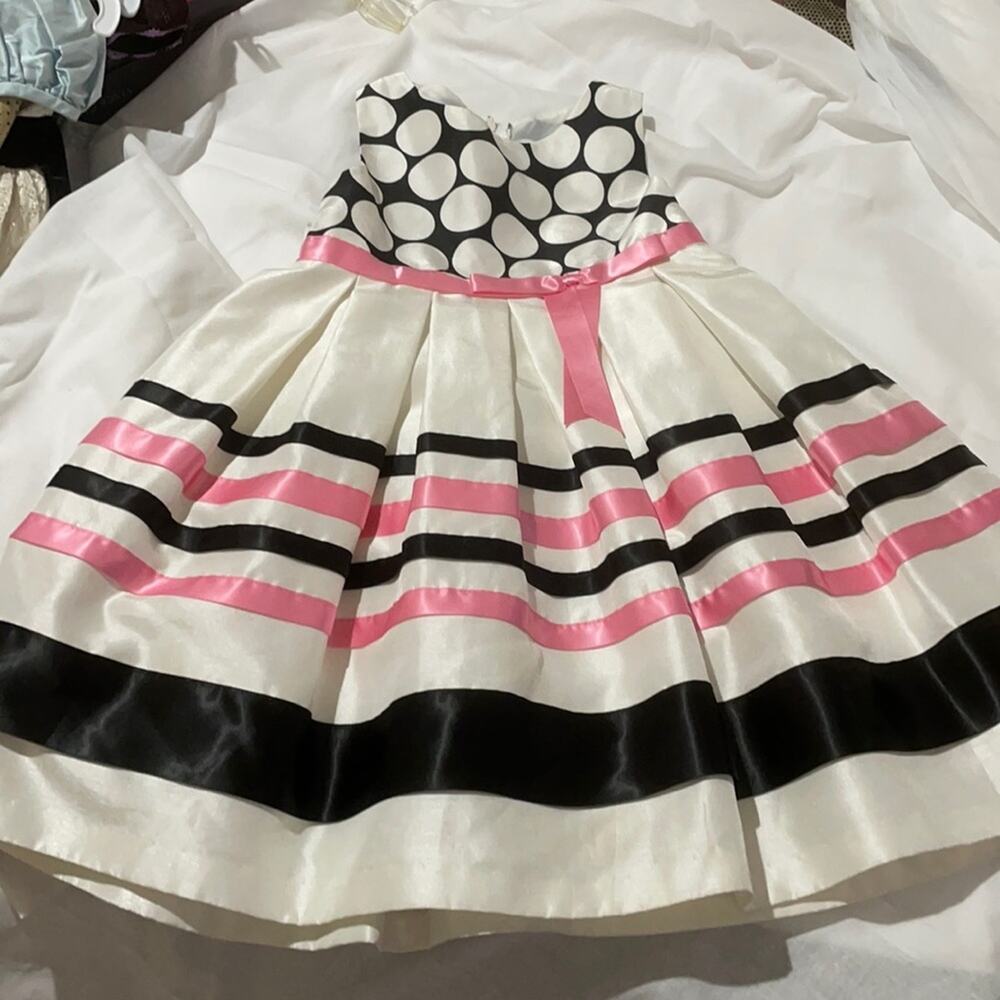 Rare Editions 4 black white polka dot dress euc